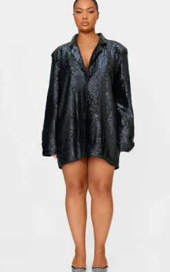 Plus Black Diamante Blazer Dress