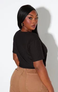 Plus Black Diamante Cross Cropped T-shirt