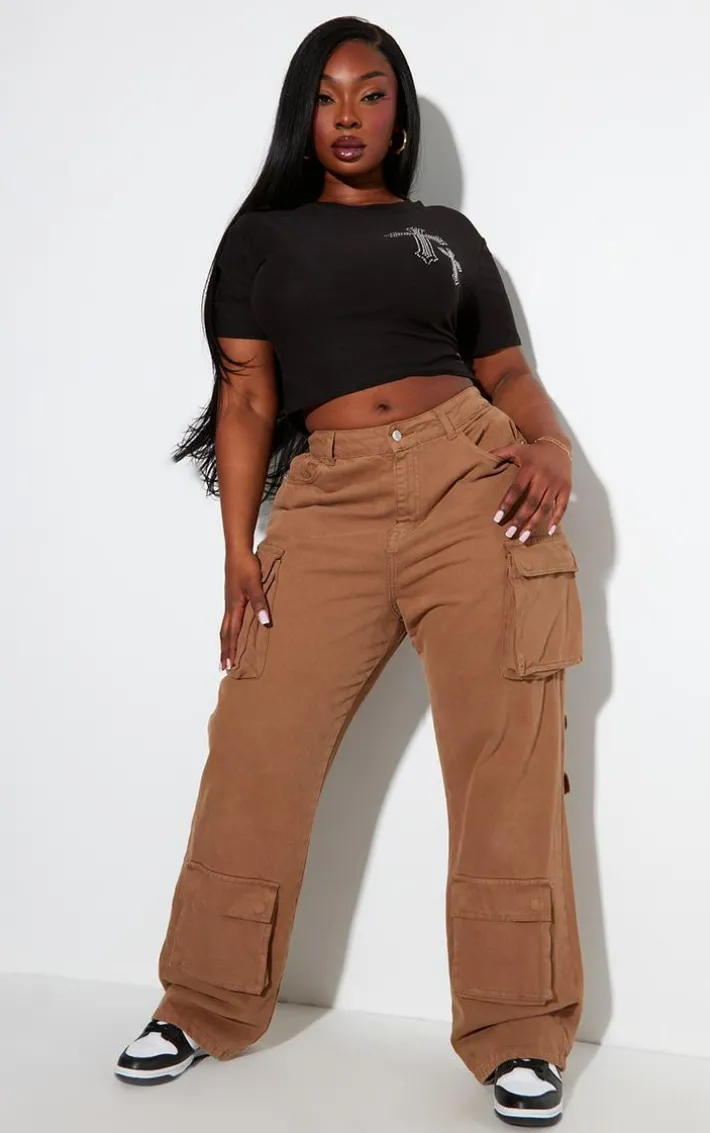 Plus Black Diamante Cross Cropped T-shirt