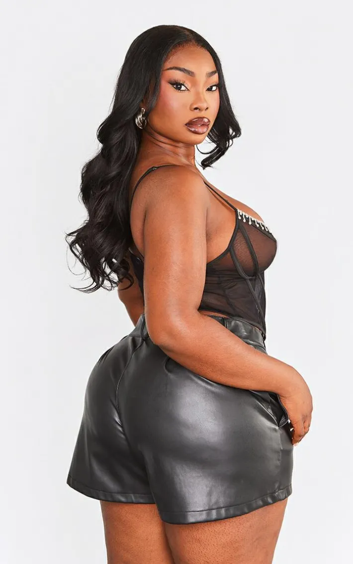 Plus Black Diamante Trim Mesh Corset