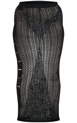 Plus Black Distressed Knit Maxi Skirt