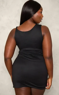 Plus Black Double Contour Twist Strap Ruched Bodycon Dress