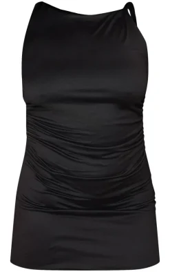 Plus Black Double Contour Twist Strap Ruched Bodycon Dress