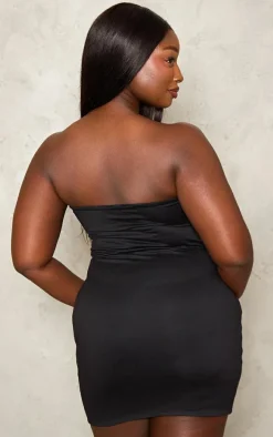 Plus Black Double Contour Twist Bandeau Ruched Bodycon Dress