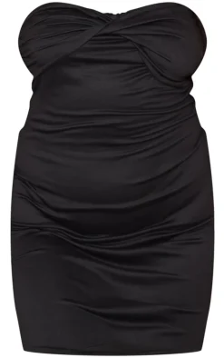 Plus Black Double Contour Twist Bandeau Ruched Bodycon Dress