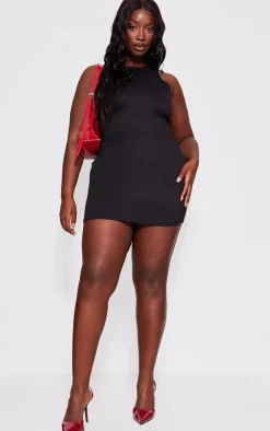 Plus Black Double Contour Racer Neck Bodycon Dress