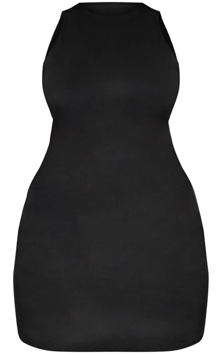Plus Black Double Contour Racer Neck Bodycon Dress