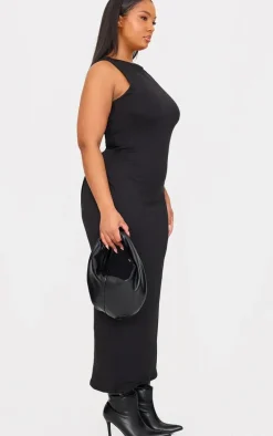 Plus Black Double Contour High Neck Maxi Dress