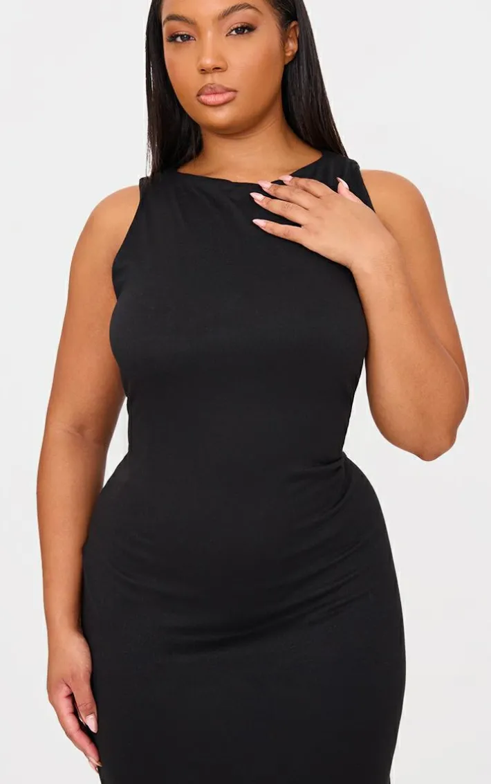 Plus Black Double Contour High Neck Maxi Dress