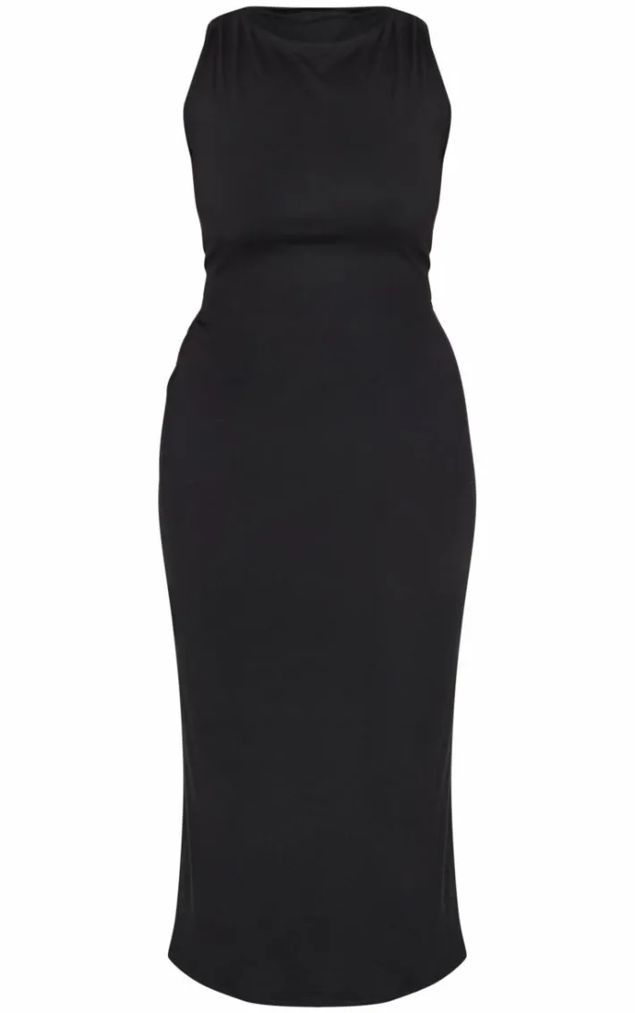 Plus Black Double Contour High Neck Maxi Dress