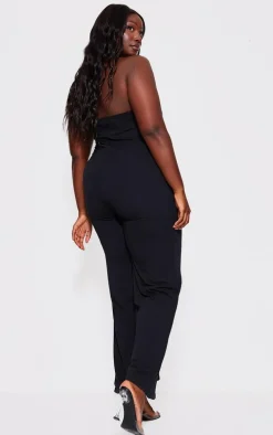 Plus Black Double Layer Contour Jersey Bandeau Wide Leg Jumpsuit
