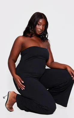 Plus Black Double Layer Contour Jersey Bandeau Wide Leg Jumpsuit