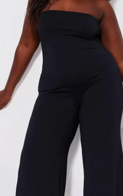 Plus Black Double Layer Contour Jersey Bandeau Wide Leg Jumpsuit
