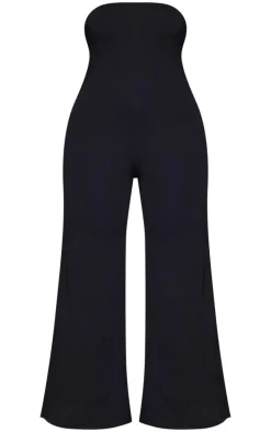 Plus Black Double Layer Contour Jersey Bandeau Wide Leg Jumpsuit