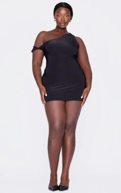 Plus Black Double Layer Slinky Twist Bodycon Dress