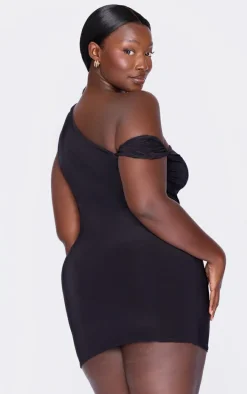 Plus Black Double Layer Slinky Twist Bodycon Dress