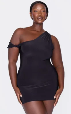 Plus Black Double Layer Slinky Twist Bodycon Dress