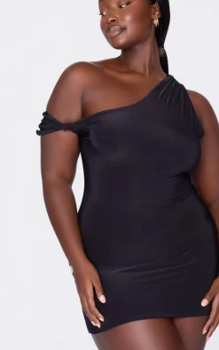 Plus Black Double Layer Slinky Twist Bodycon Dress