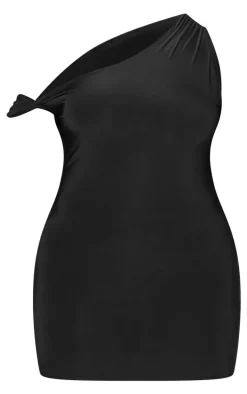 Plus Black Double Layer Slinky Twist Bodycon Dress