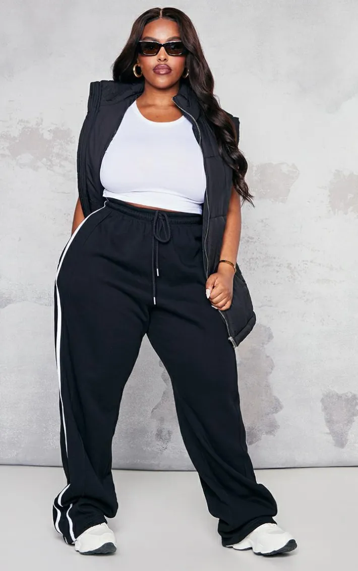 Plus Black Double Sided Stripe Sweatpants