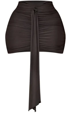 Plus Black Drape Detail Ruched Skirt