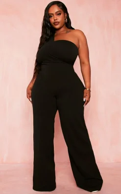Plus Black Drape One Shoulder Jumpsuit