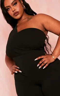 Plus Black Drape One Shoulder Jumpsuit