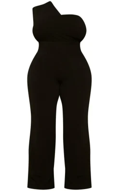 Plus Black Drape One Shoulder Jumpsuit