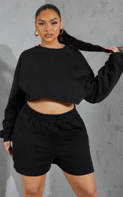 Plus Black Elasticated Waist Sweat Shorts