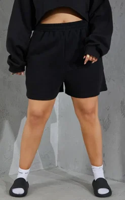 Plus Black Elasticated Waist Sweat Shorts