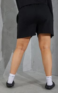 Plus Black Elasticated Waist Sweat Shorts