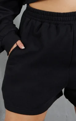 Plus Black Elasticated Waist Sweat Shorts