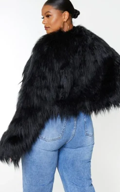 Plus Black Faux Fur Shaggy Cropped Jacket