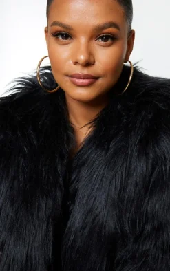 Plus Black Faux Fur Shaggy Cropped Jacket