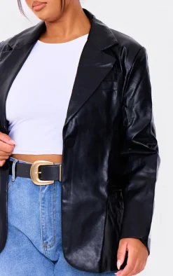 Plus Black Faux Leather Blazer