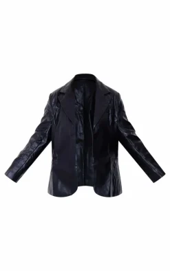 Plus Black Faux Leather Blazer