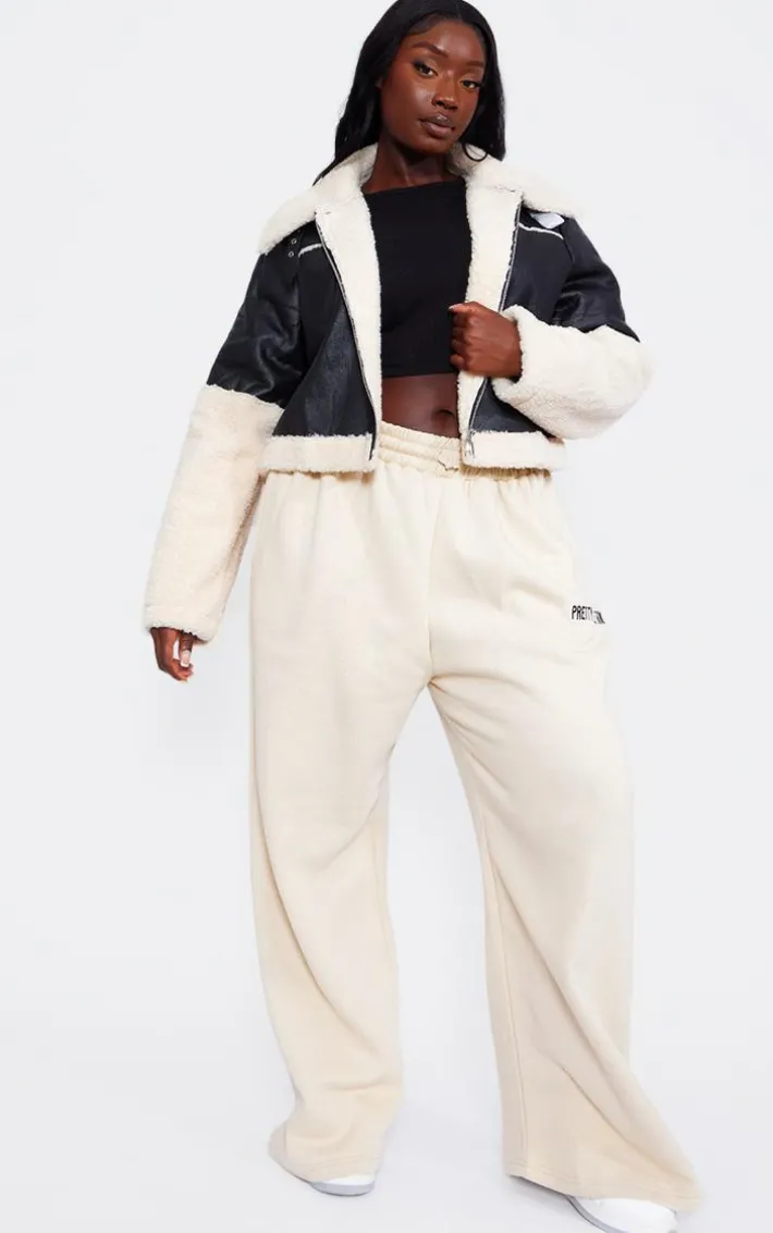 Plus Black Faux Leather Borg Trim Aviator