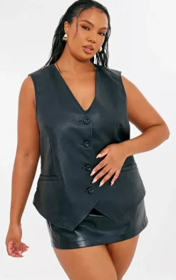 Plus Black Faux Leather Oversized Vest