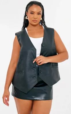 Plus Black Faux Leather Oversized Vest