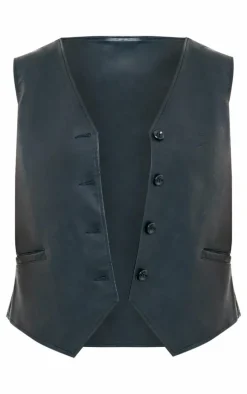 Plus Black Faux Leather Oversized Vest