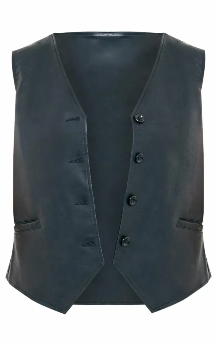 Plus Black Faux Leather Oversized Vest