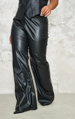 Plus Black Faux Leather Straight Leg Low Rise Pants