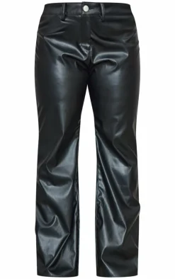 Plus Black Faux Leather Straight Leg Low Rise Pants