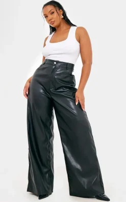 Plus Black Faux Leather Wide Leg Pants