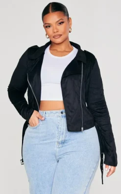 Plus Black Faux Suede Biker Jacket