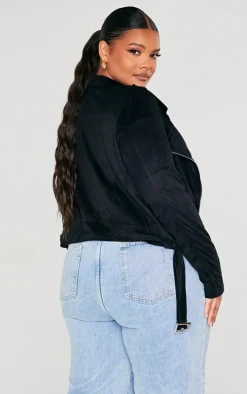 Plus Black Faux Suede Biker Jacket
