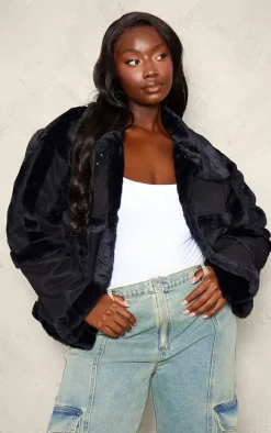 Plus Black Faux Suede Fur Trim Aviator