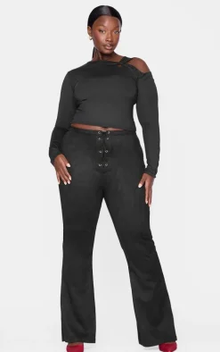 Plus Black Faux Suede Straight Leg Lace Up Pants