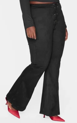 Plus Black Faux Suede Straight Leg Lace Up Pants