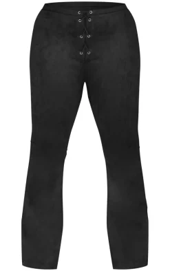 Plus Black Faux Suede Straight Leg Lace Up Pants